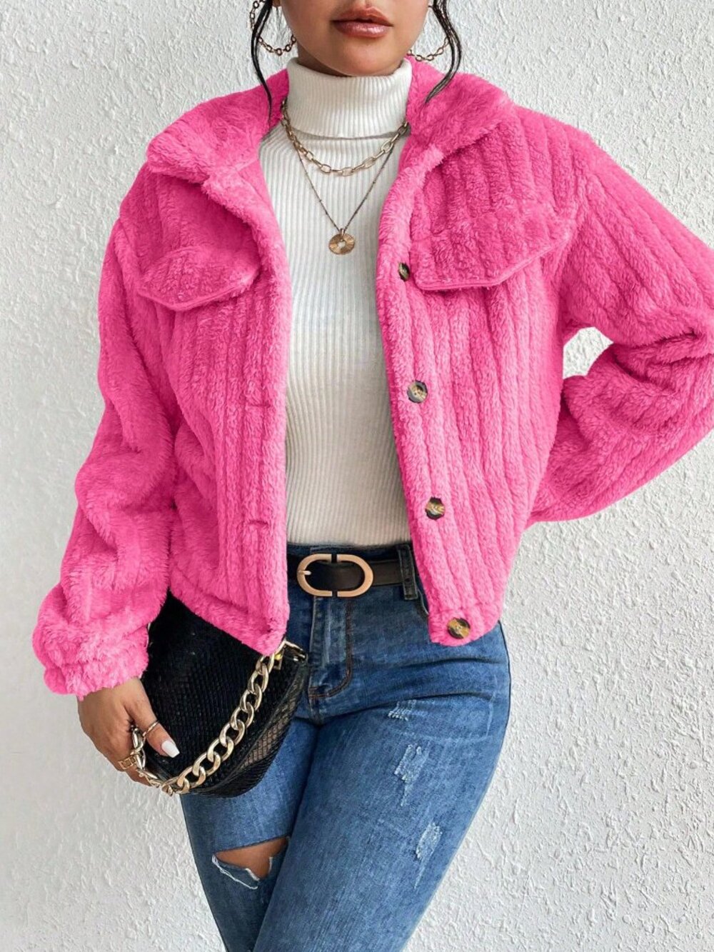 Hot Pink Casual Women's Cropped Jacket